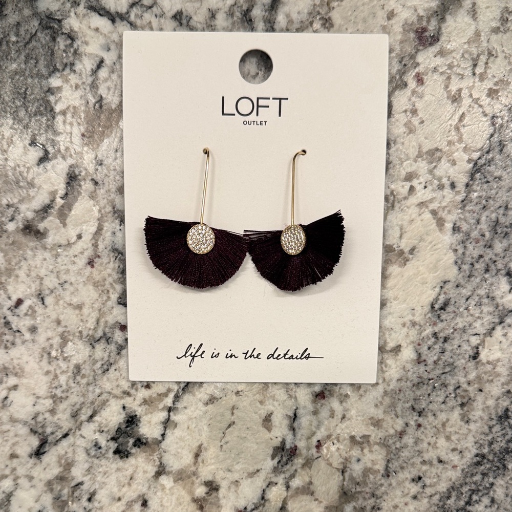 LOFT Dark Burgundy Earrings with Gold Detail